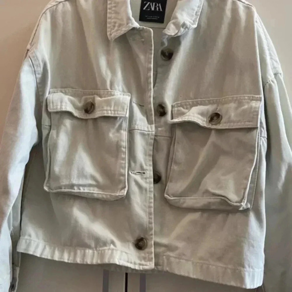 zara denim jacket womens Size S Pockets Cotton Oversized Faded Light - Picture 4 of 6